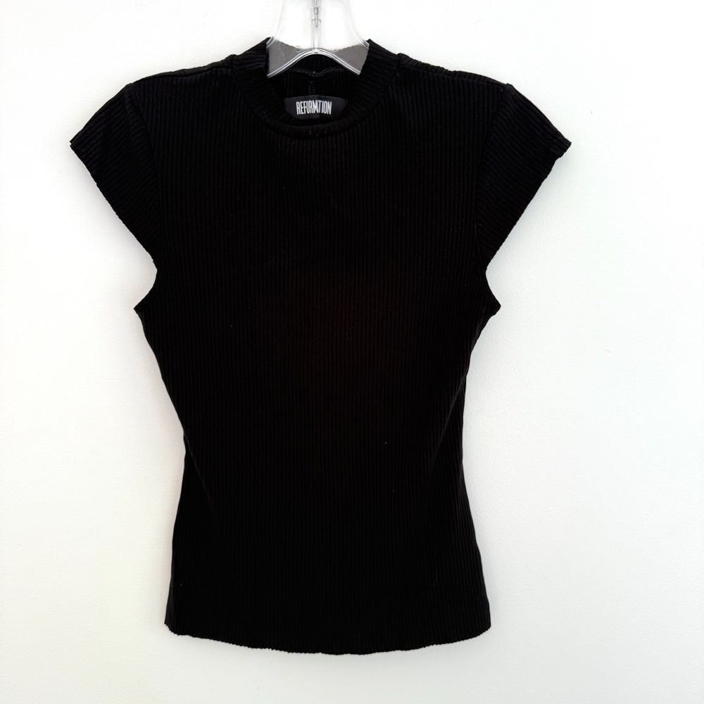 Reformation ribbed black mock neck top